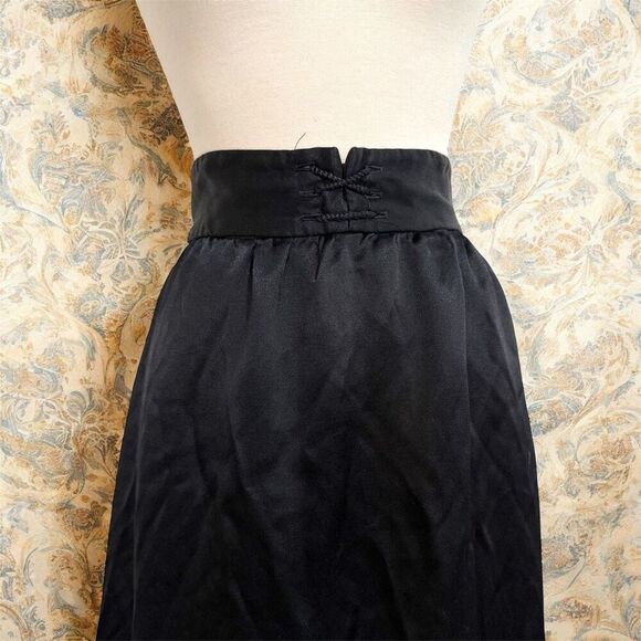 Vintage 1970s Black Skirt Maxi Midi Long Satin Pencil Medium - Picture 2 of 6